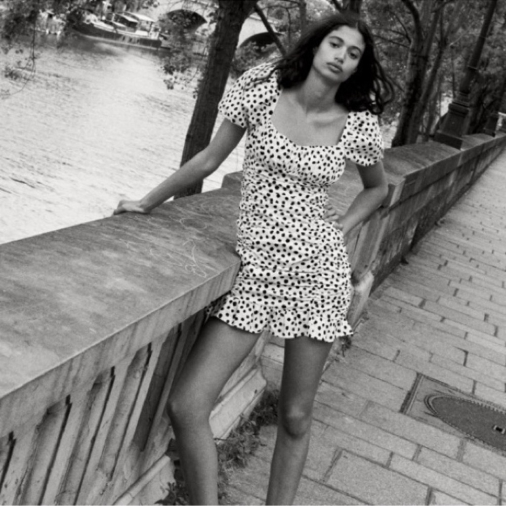 ZARA Polka Dot Ruched Mini Dress